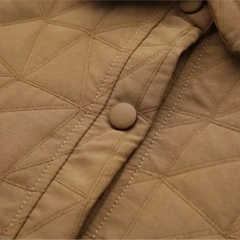2023 Autumn Clothes Women Quilted Jacket Plus Size Loose Coats Casual Lapel Splice Geometric Pattern Outewear Curve