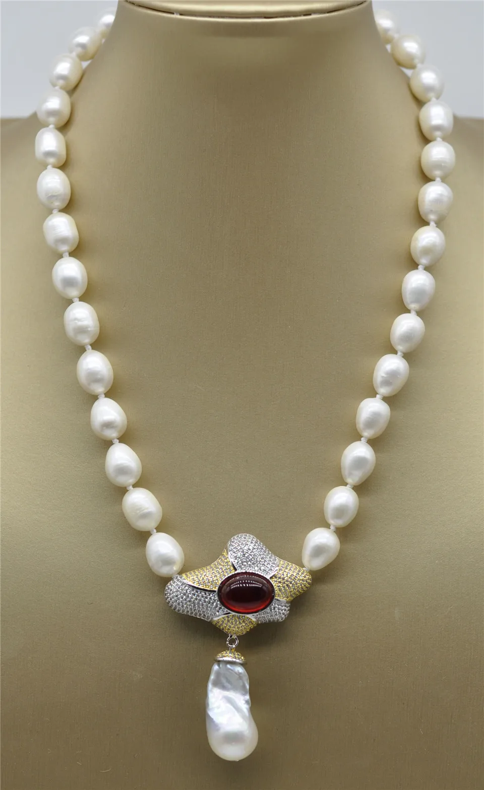

HABITOO White Keshi Pearl Pendant White 12-14mm Rice Cultured Pearl Necklace Jewelry Chains Necklace for Woman Choker Chain