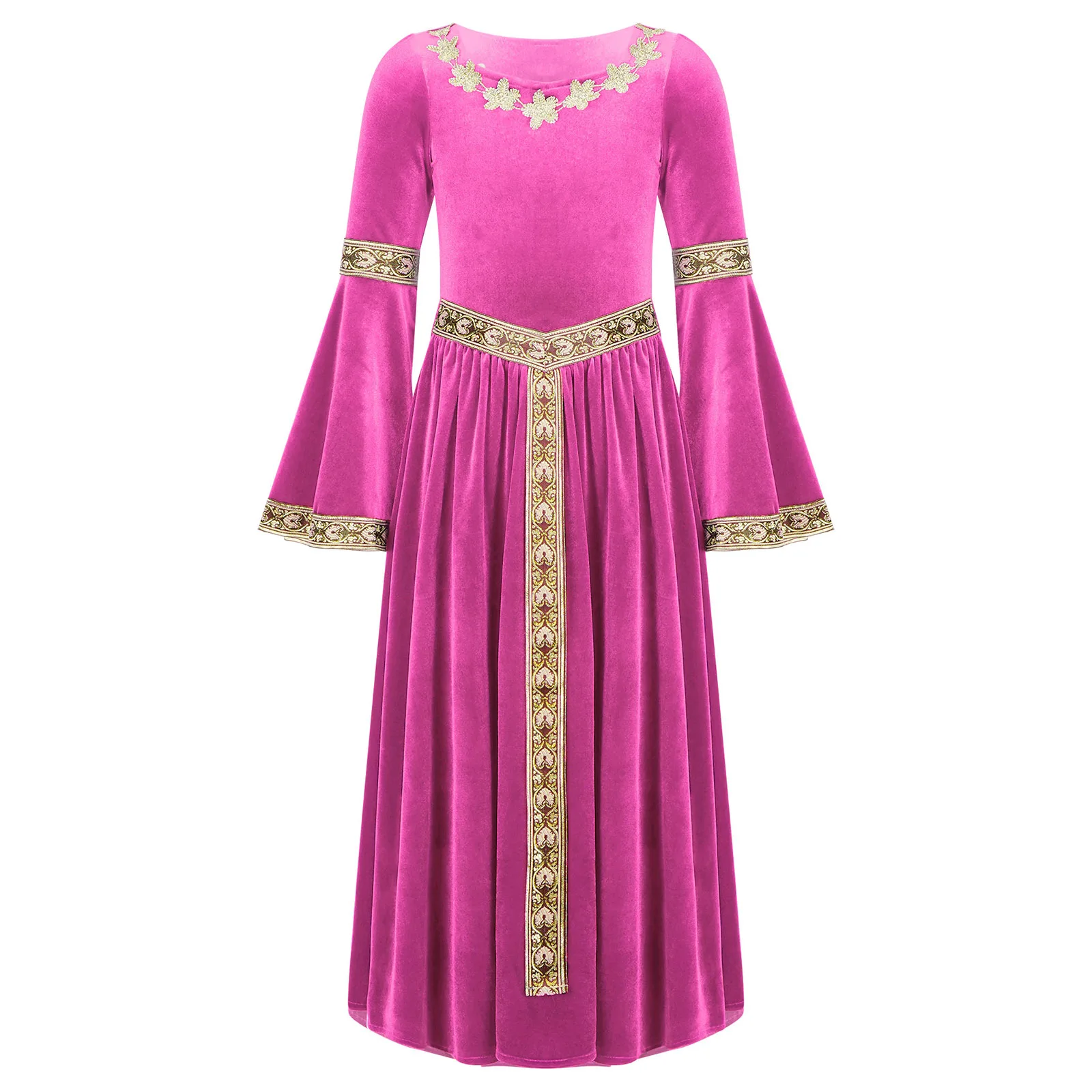 thumbnail image 1 of Trajes de Cosplay de princesa Medieval renacentista para niñas, trajes de Cosplay de manga larga acampanada con estampado Retro, disfraces de carnaval, 1 of 5