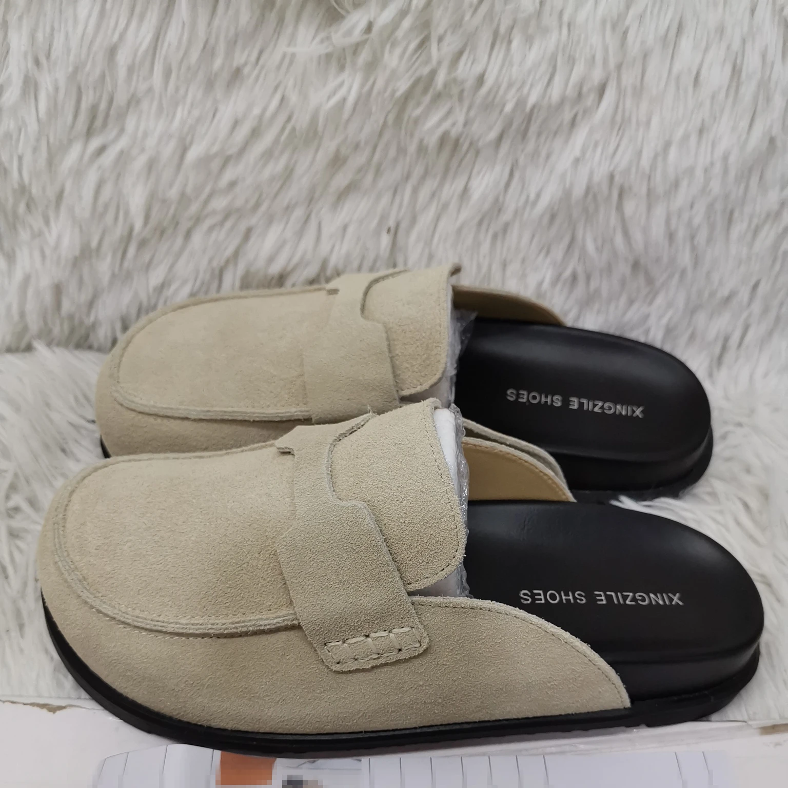 Summer New Round Toe Cow Suede Women Slippers Fashion Chunky Platform Slip-On Half Head Slipper Outdoor Comfortable Female Shoes