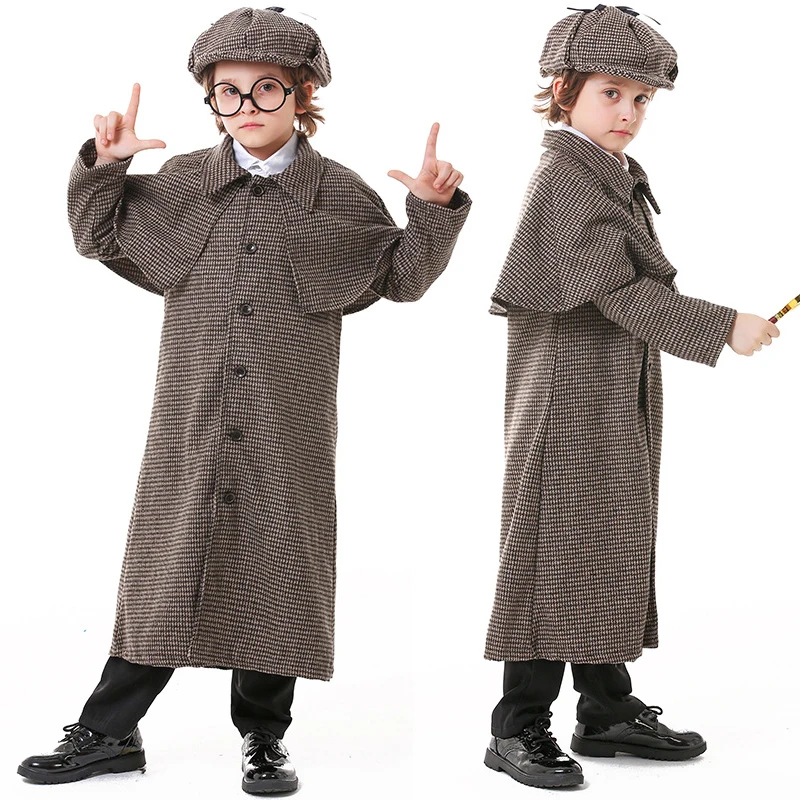 2022 Детский костюм для косплея детектива куртка с длинным рукавом в клетку