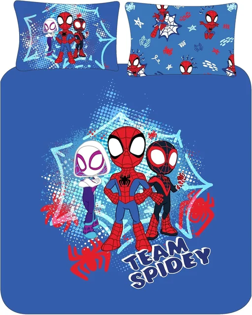 Parure de lit simple Spider Man animée, décor de chambre à coucher de literie de dessin animé, housse de couette en microfibre douce et 1 taies d'oreiller, avec fermeture éclair 1