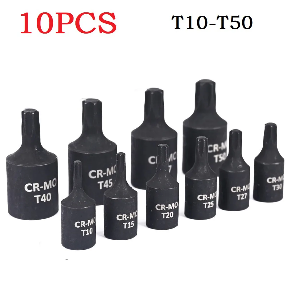 

10Pcs Torx Screwdriver Bit 1/4 3/8 Inch Drive Socket Head Screwdriver Hand Tools T10 T15 T20 T25 T27 T30 T40 T45 T47 T50