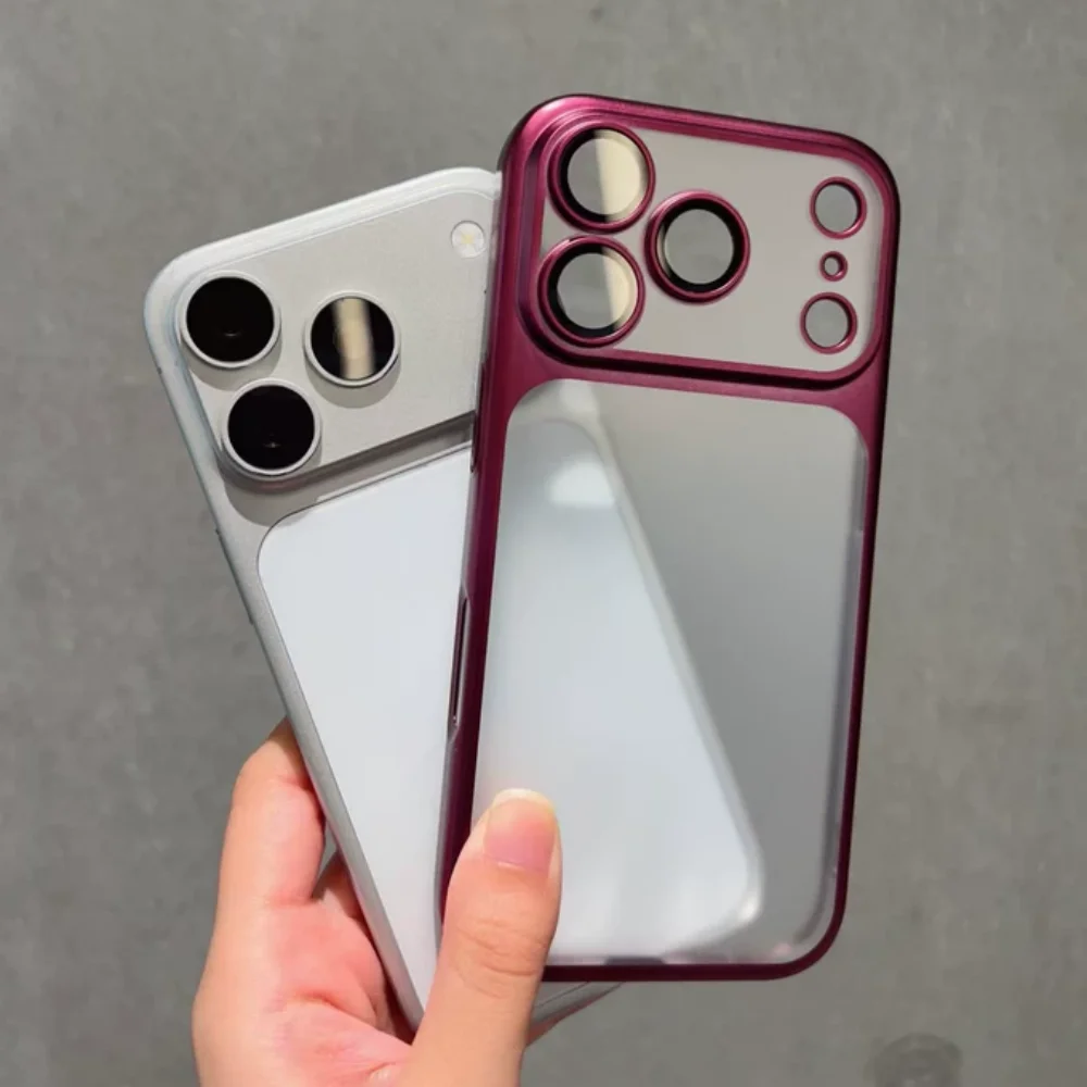 Luxury Sky Blue Plating Transparent Case with Air Lens Protection and Matte Backplate Cover