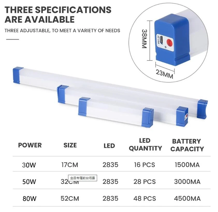 Description Picture 3 of item30W 50W 80W LED Light Tube T5 USB Rechargeable Magnetic Portable Emergency Camping Lamp Outdoor Light Night Market Light DC 5V