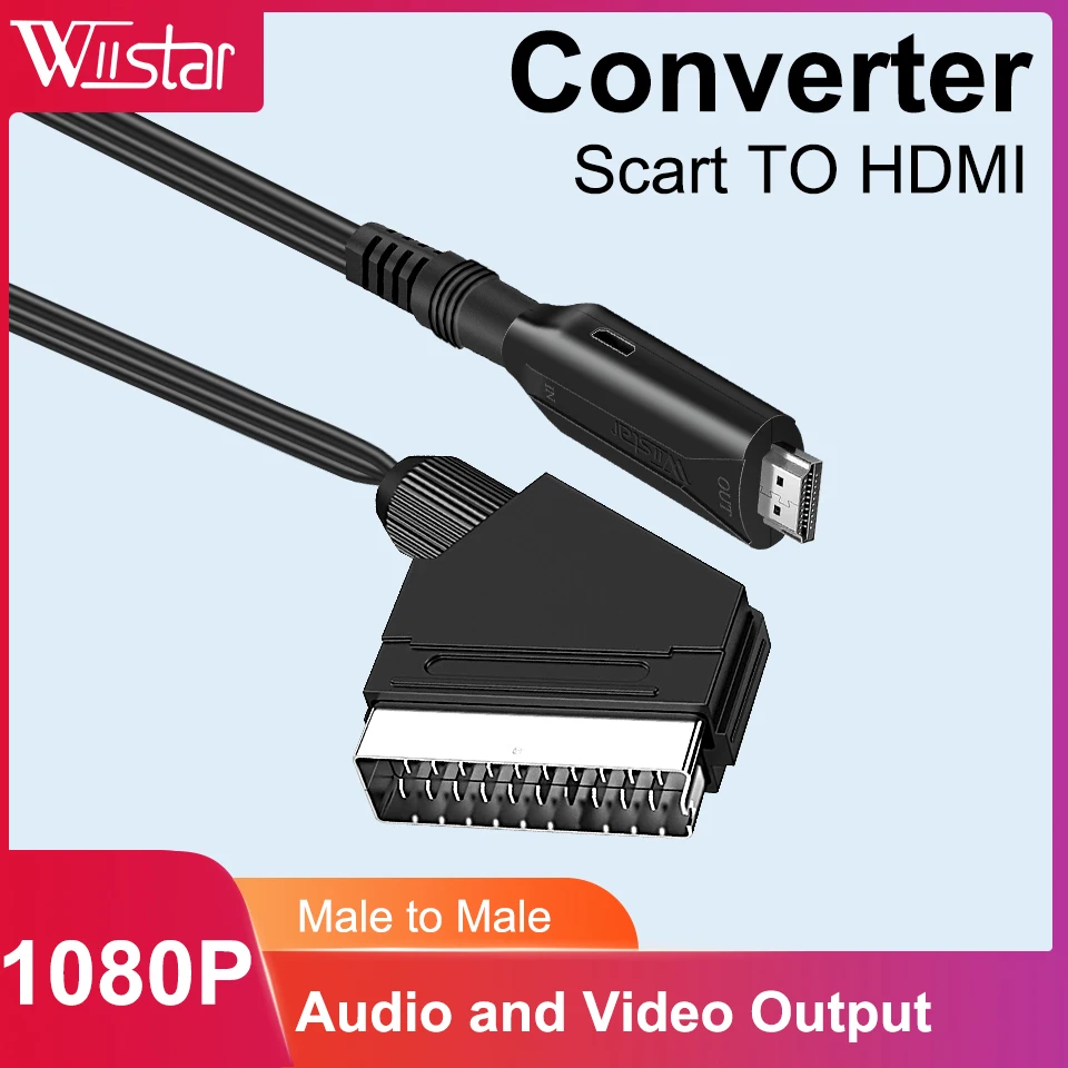 1080P SCART HDMI Video Audio Converter with USB Cable For HDTV Sky
