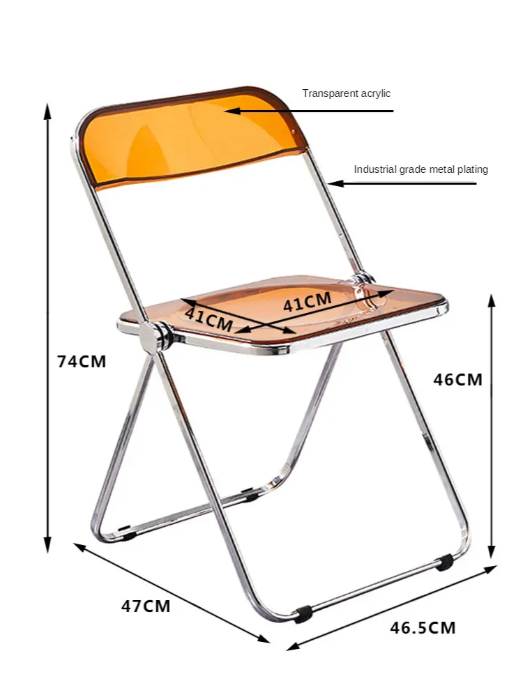 Dining chair. Modern simple household business chair, transparent chair, acrylic folding clothing store photo stool, leis