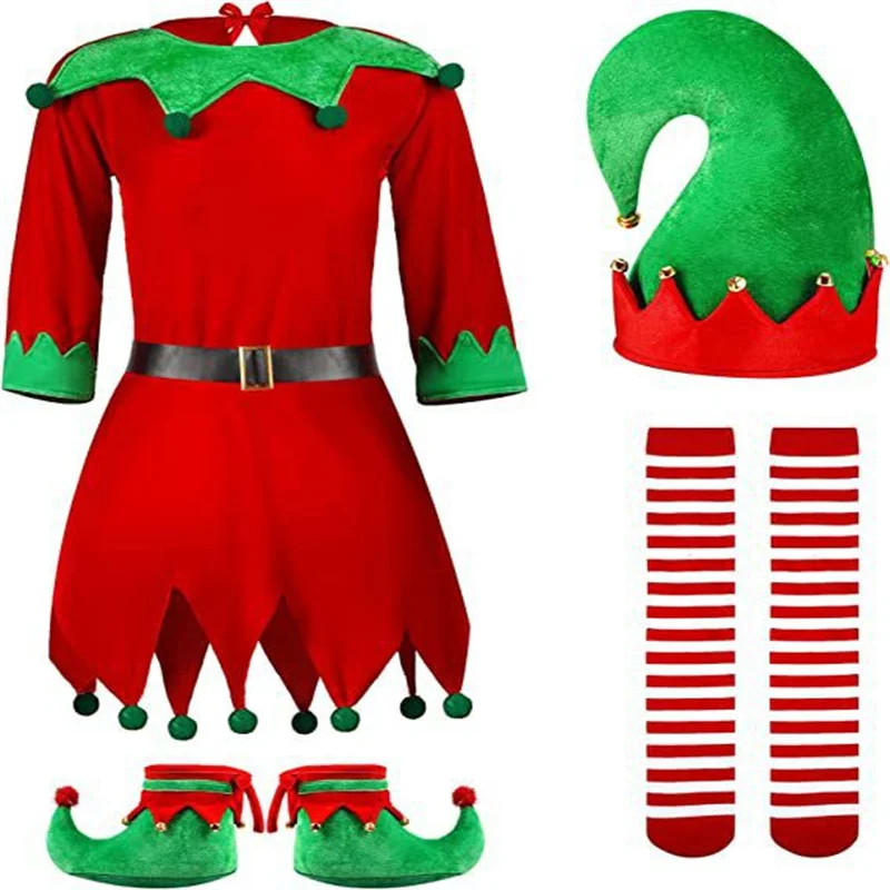 

Kawaii Girl Dress Christmas Carnival Party Christmas Elf Cosplay Santa hat Shoe Cover Suit Parent-child Clothing Creative Outfit