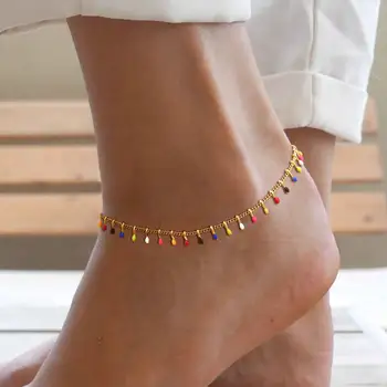 Colored Bohemia Anklet for Women,Gold Plated Stainless Steel Chain Anklets,Summer Beach Jewelry Gift