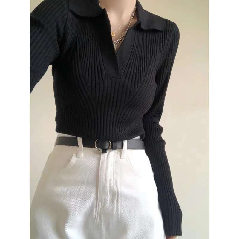 

Женская трикотажная рубашка-поло с V-образным вырезом и длинным рукавом