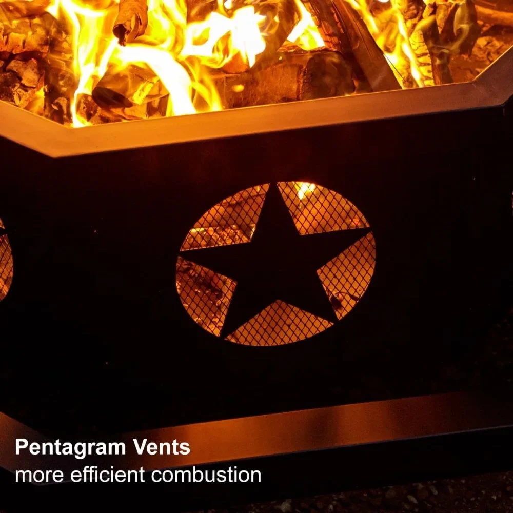 42 inch Fire Pit for Outside, Heavy Duty Wood Burning Fire Pits with Poker, Outdoor Octagonal Firepit for Camping, Yard, Pa
