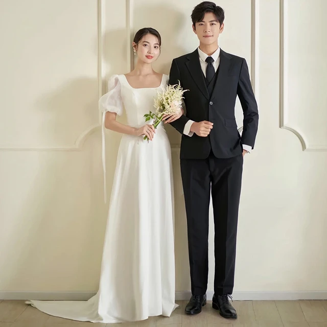 Wedding Dress 2023 New Bride Korean Style Floor Tie White Evening Dress  Simple Large Chinese Wedding Gown | Shopee Singapore