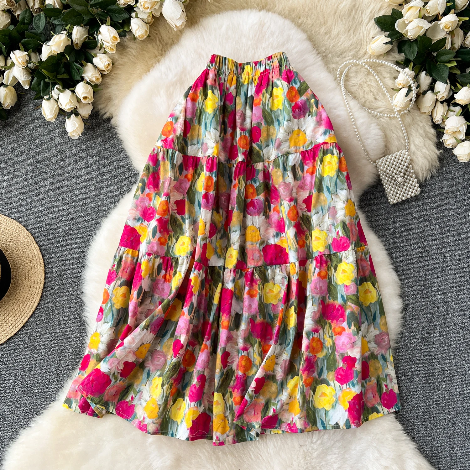 

Юбка женская трапециевидная с высокой талией, шикарная Милая модная винтажная юбка с принтом, свободная летняя одежда