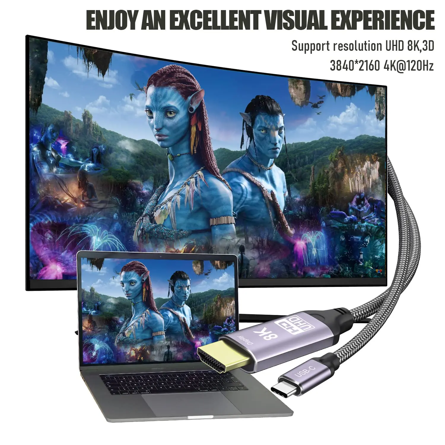 Premium USB-C to HDMI 2.1 Cable - Ultra HD 8K@60Hz & 4K@120Hz Display Adapter