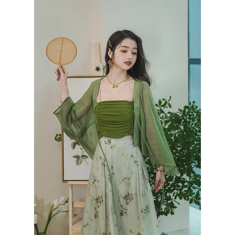 Chinese Style Suit Han Elements Cardigan National Style Printed Skirt Summer