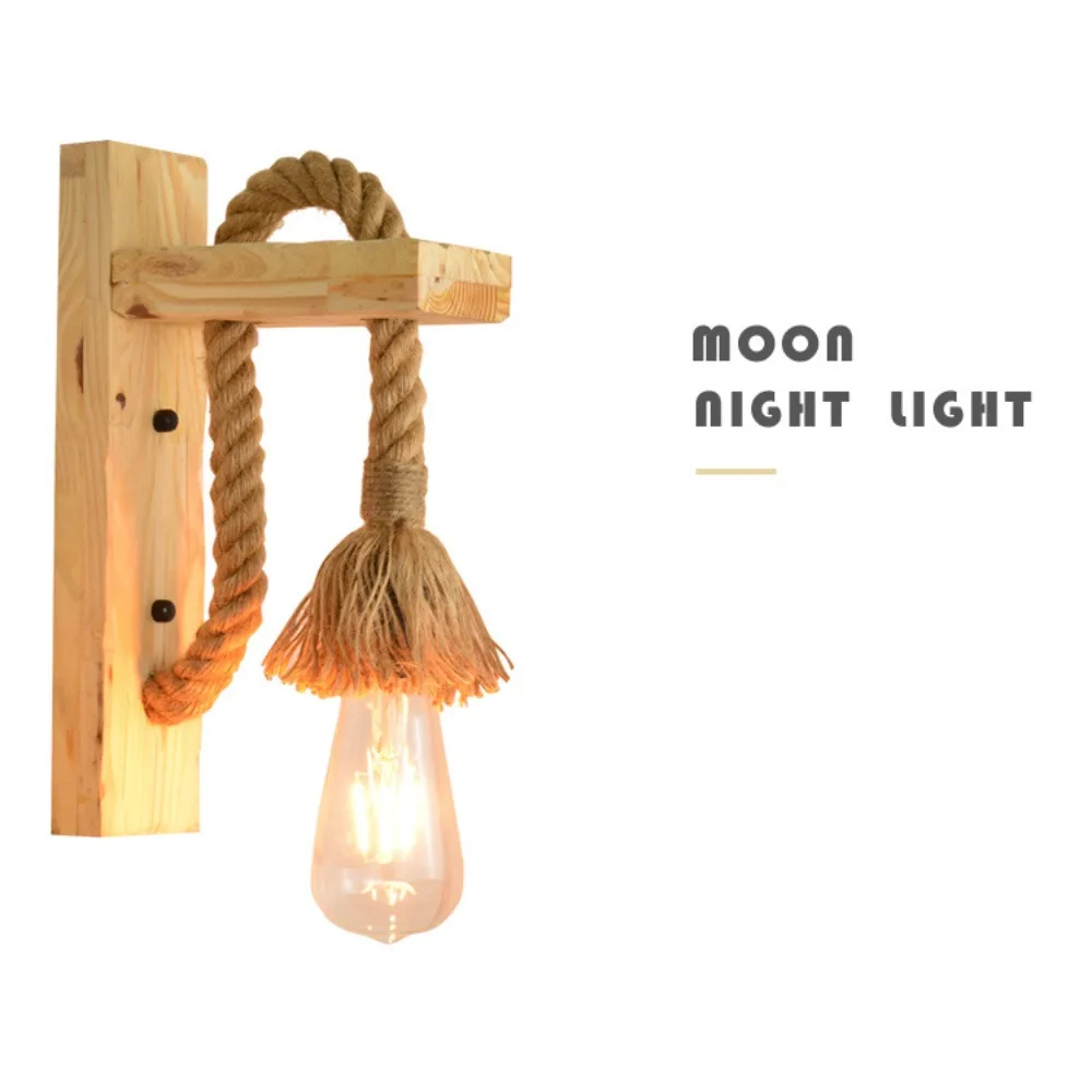 20cm American Lamps Wood Wall Lamp Decorative Lamp Wood Pastoral Stairs Restaurant Coffee Room Tearoom Retro Hemp Rope Wall Lamp