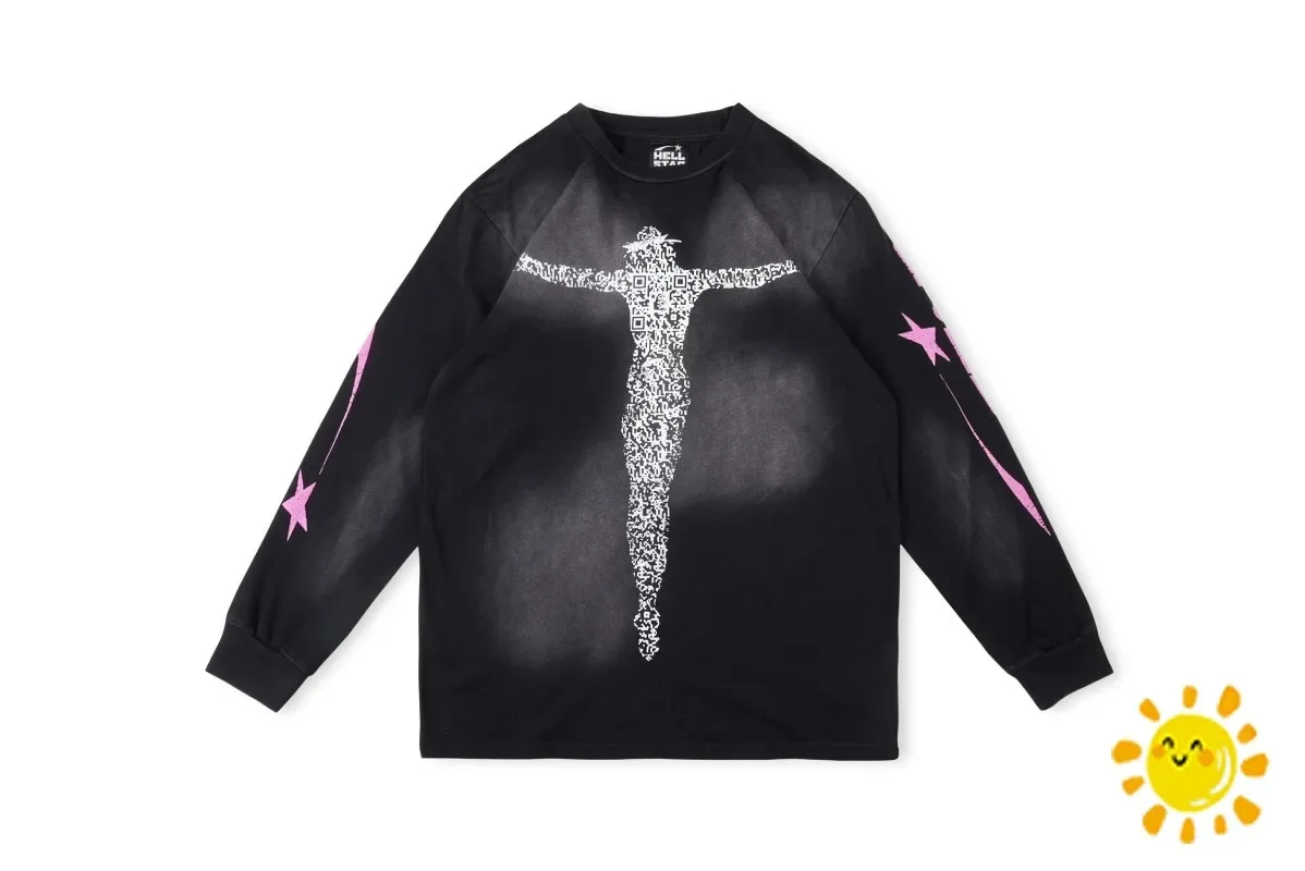 

New Hip Hop Vintage Washed Hellstar T Shirt Long Sleeves Men Women 100% Cotton Hellstar Top Tees Fashion Lil Peep
