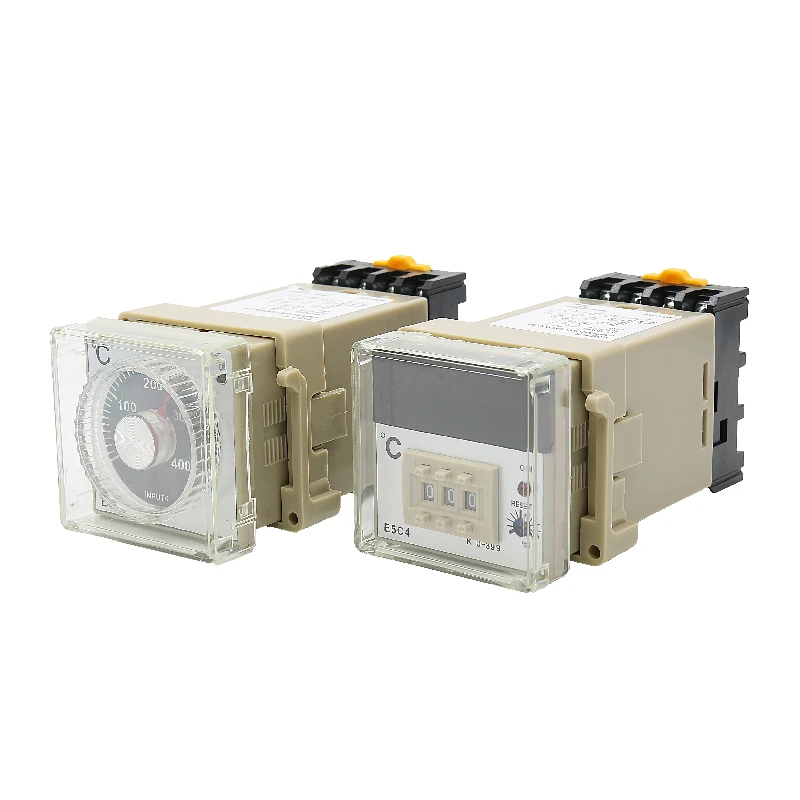 1PCS E5C2 E5C4 가이드 레일 유형 온도 컨트롤러 220V 0 Knob 399 ℃/0 Knob 999 ℃ 손잡이 제어 스위치가있는 디지털 디스플레이 포인터