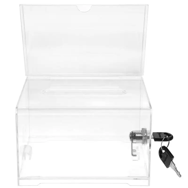 Box Clear Donation Storage Jar Suggestion Trading Lock Ballot Raffle Acrylic Money Ticket Container Tip Fundraising Sheets