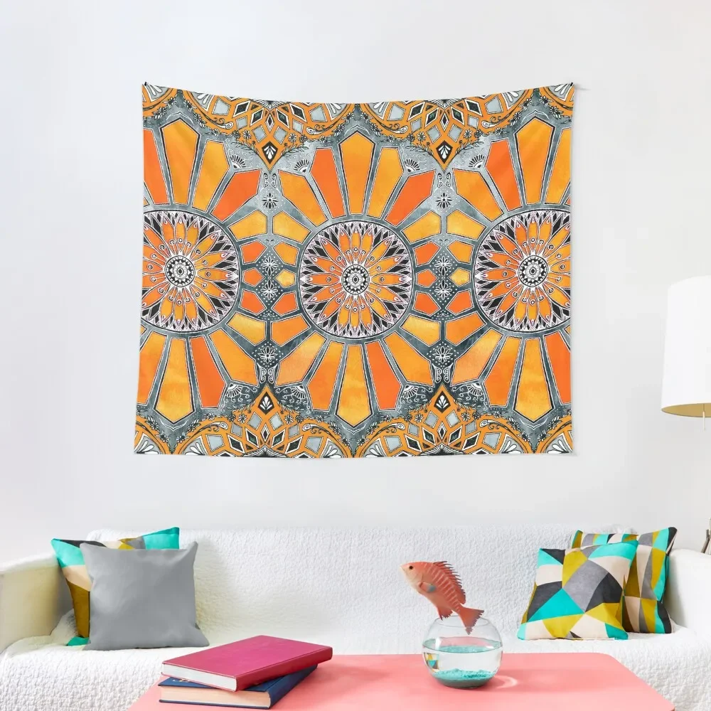 

Celebrating the 70's - tangerine orange watercolor on grey Tapestry House Decoration Carpet Wall Tapestry