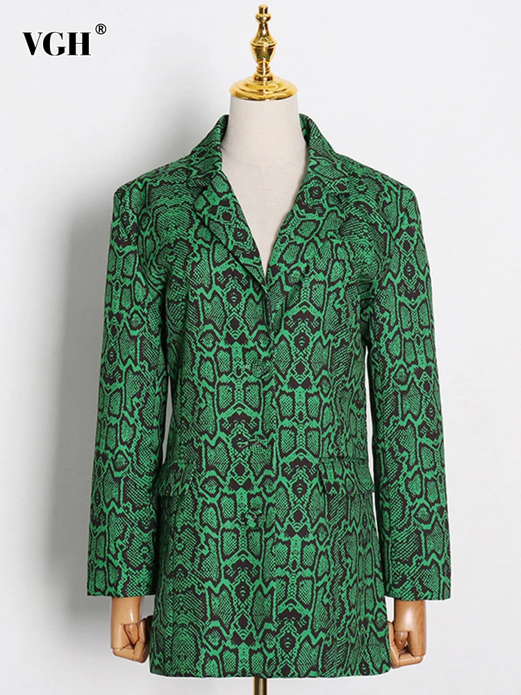 

VGH Colorblock Printing Casual Blazers For Women Notched Collar Long Sleeve Spliced Pockets Temperament Blazer Female Fashion
