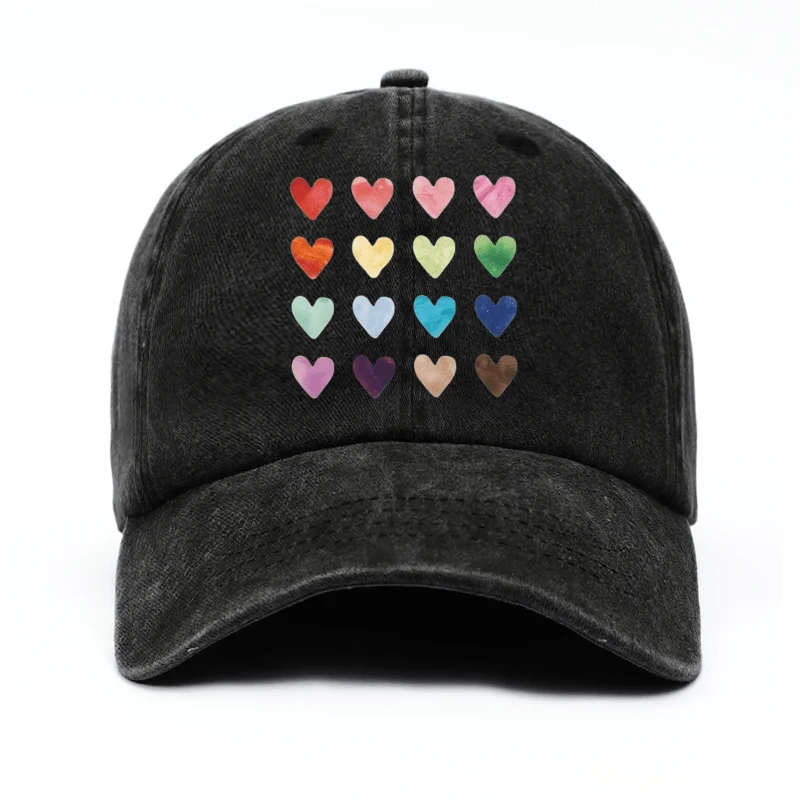 Colorfulheart-shapedprintedbaseballcapcanbeadjustedforallseasonsasacouple