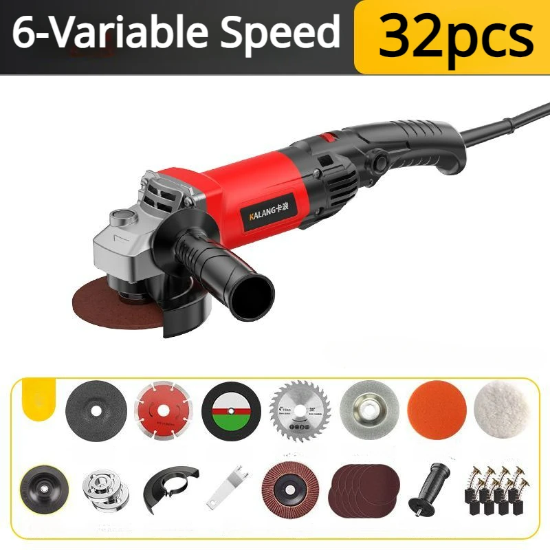 220V Electric Angle Grinder 100MM Real 6 Gears 3000-10000 RPM Tool Less Guard for Cutting Grinding Polishing Metal Power Tools