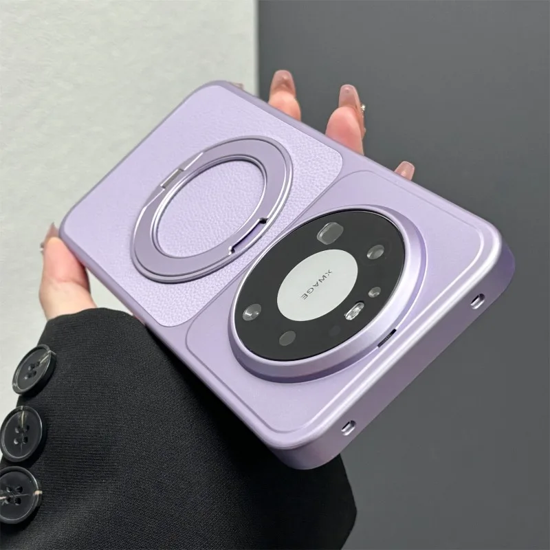 Magnetic 360° Ring Vegan Leather Electroplating Lightweight Dustproof Case