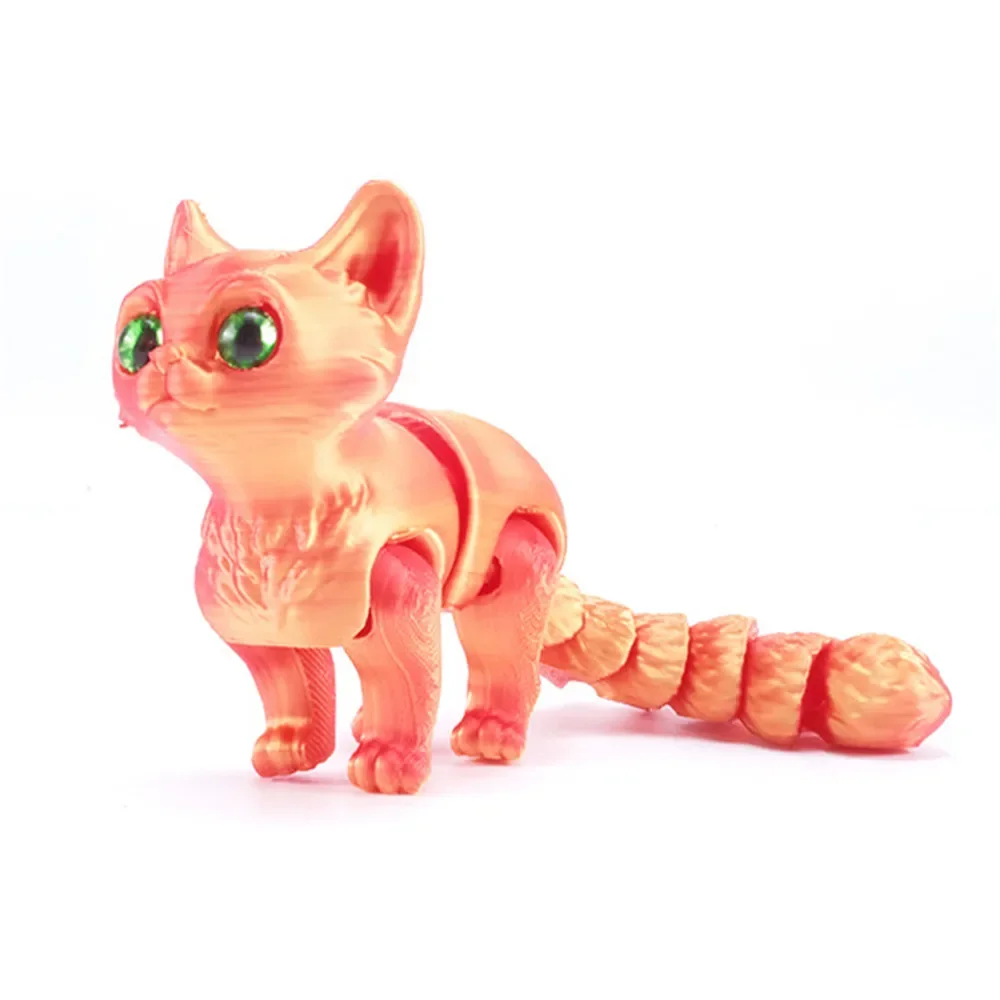 Cute 3D Printed Mini Cat Figure with Glittering Eyes - Movable Joint Room Decor & Kids Gift