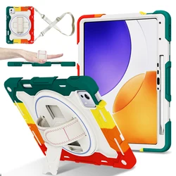 Durable 360° Rotating Kids Safe Rugged Stand Case - Shockproof Silicone Armor Cover for Pad 7S Pro 12.5 2025 (RB Red - With Strap)
