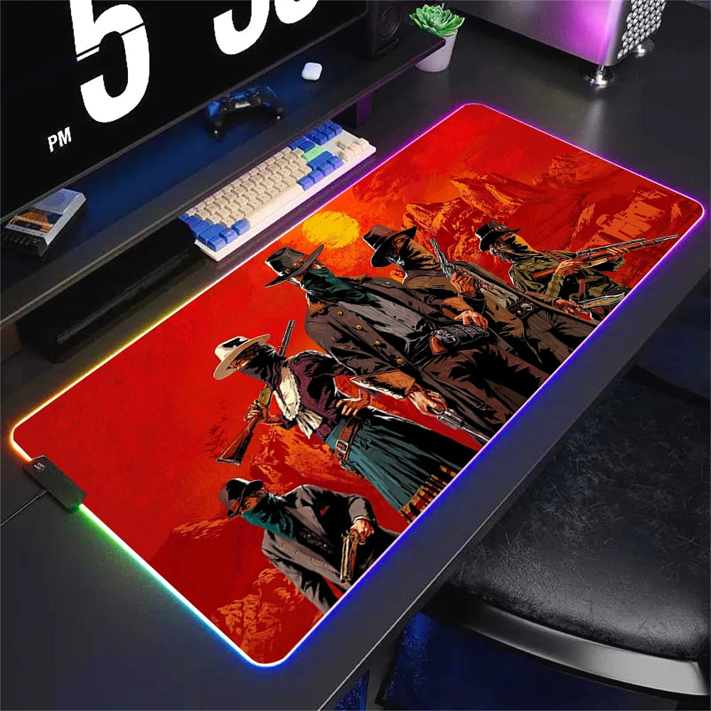 Alfombrilla de ratón de Anime Red Dead Redemption 2 RGB colorida para juegos, alfombrilla grande para juegos XL con luz LED, alfombrilla para ratón para ordenador, alfombrilla para escritorio para jue