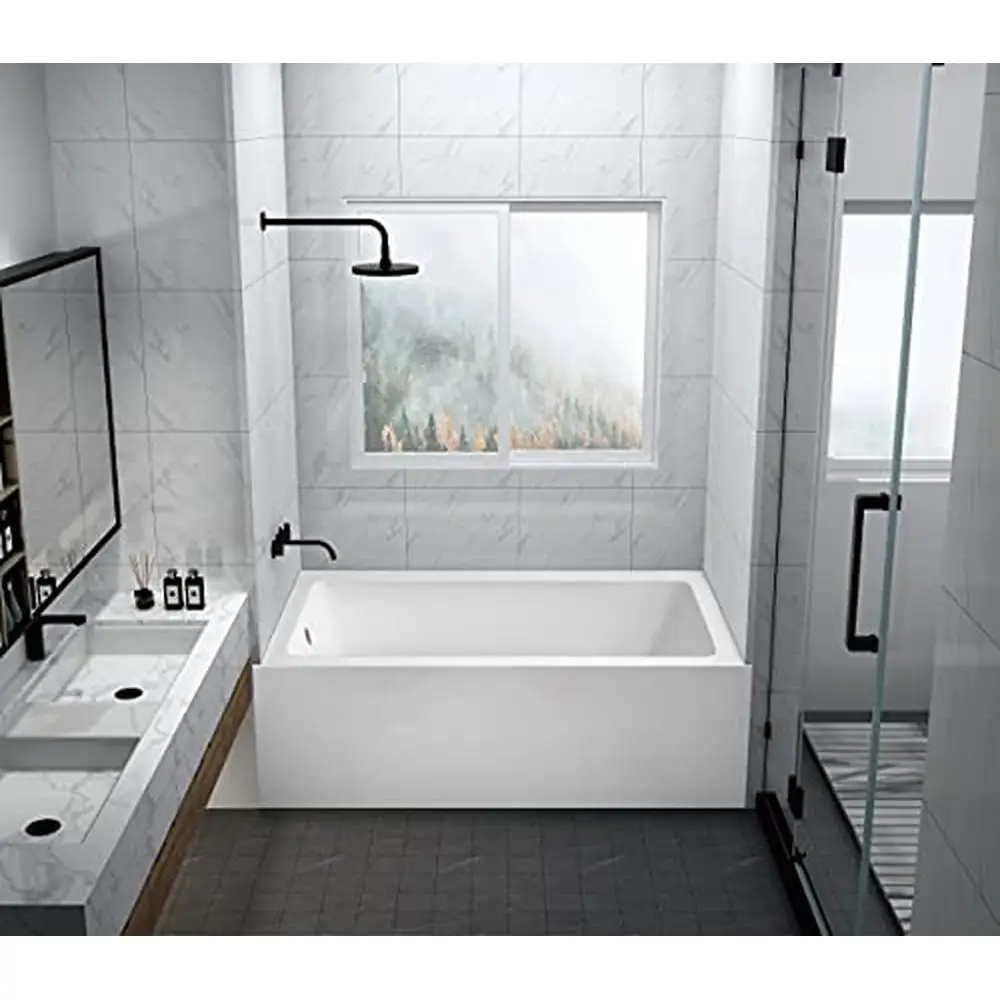 60-Inch Alcove Tub with Left Hand Drain Hole Anti-Skid Acrylic Construction Spa Bath Relaxation Ergonomic Design Wall Mount 5