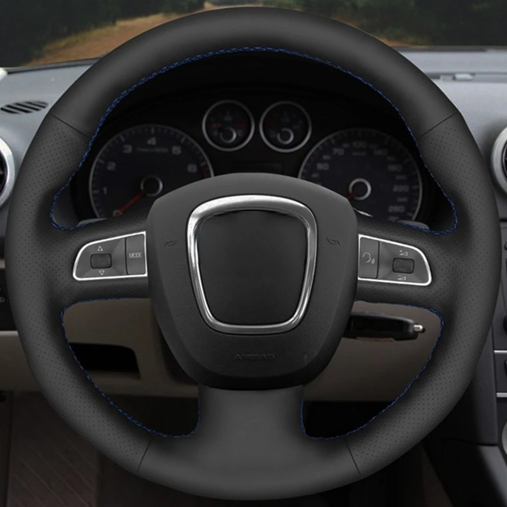 자동차 핸들 커버 DIY 블랙 인조 가죽 아우디 A3 8P Sportback A4 B8 Avant A5 8T A6 C6 A8 D3 Q7 8R Q5 4L S4 S3