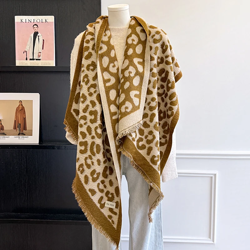 2025 Luxury Brand Women's Cashmere Scarf - Winter Warm Tasseled Leopard Print Pashmina Shawl, Foulard & Poncho