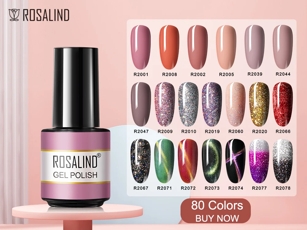 ROSALIND Gel Nail Polish Glitter Gel For Manicure Art Semi Permanent Hybrid Varnish Need UV LED Base Top Coat Nail Polish