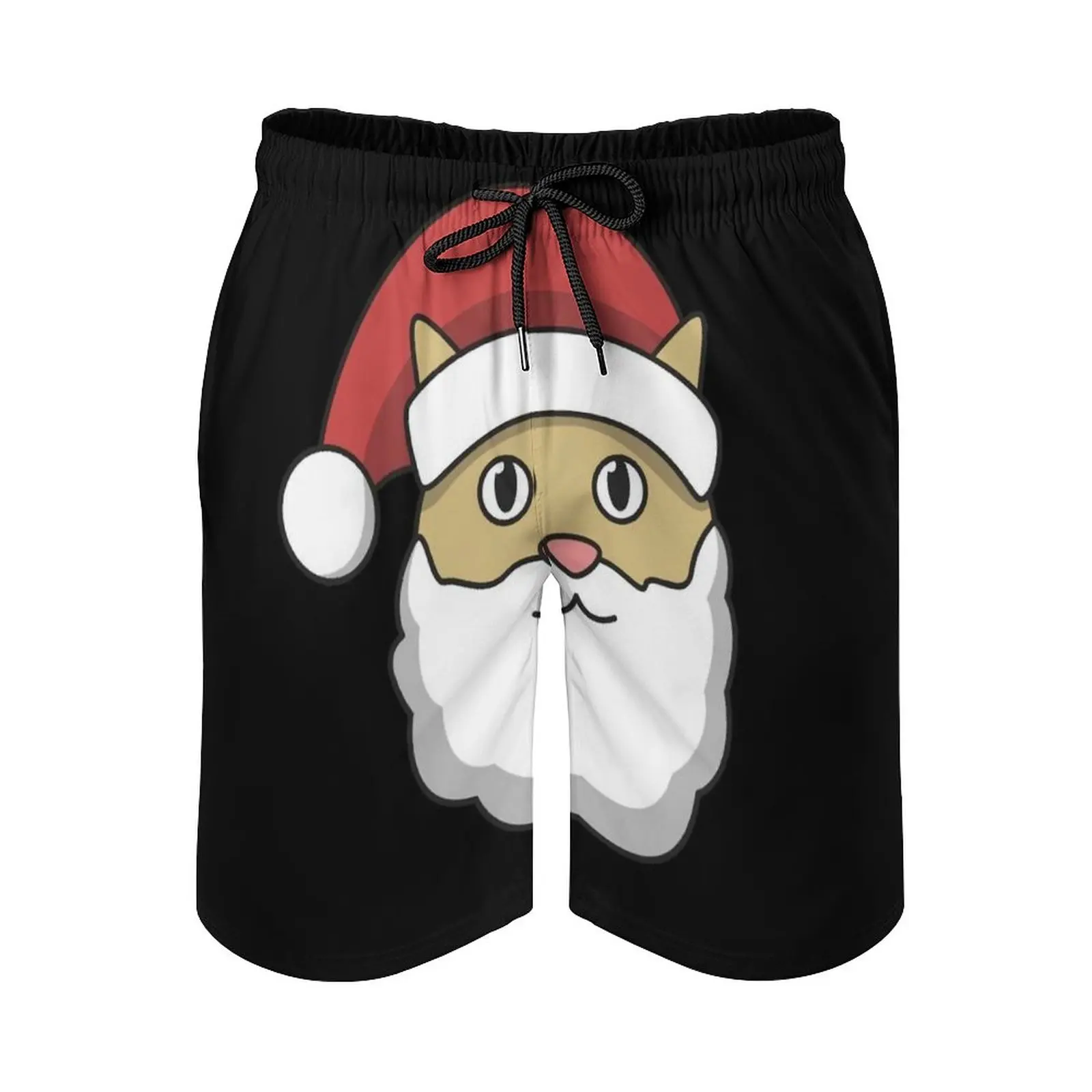 

Cat Christmas Gift Cap Beard Funny Animal Men'S Beach Shorts With Mesh Lining Surfing Pants Swim Trunks Cat Cats Christmas
