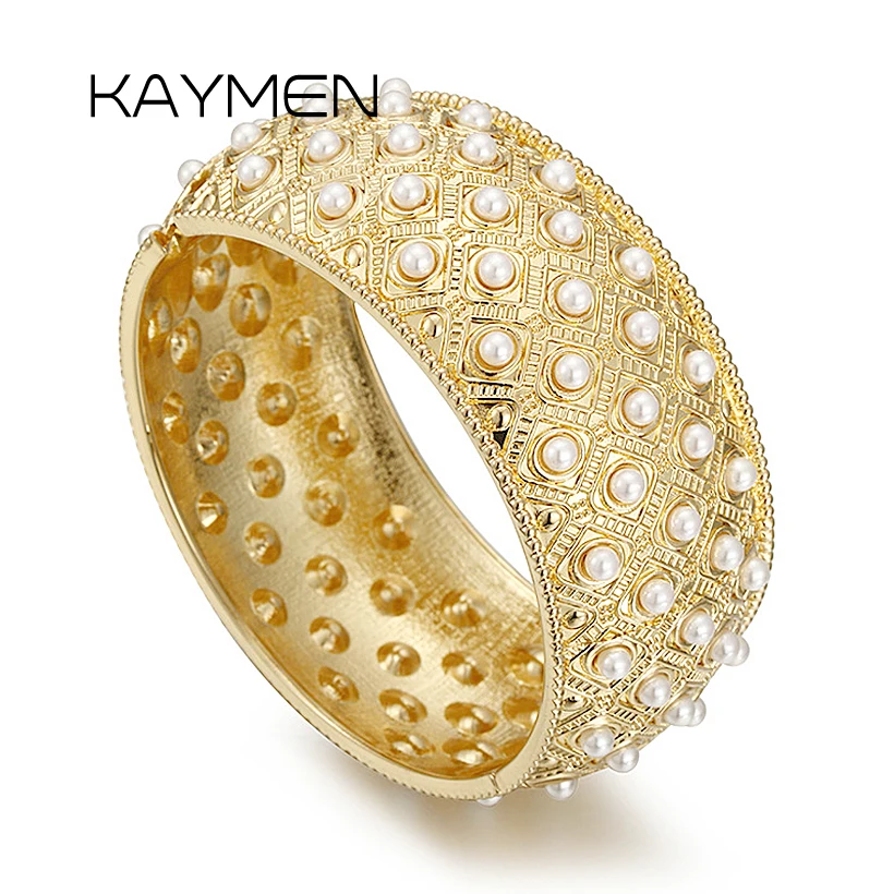 

Fashion Pearls Bracelet Golden Bangle for Women, Trendy Statement Chunky Bracelet Bangle Gift for Girls Friends Drop-shipping