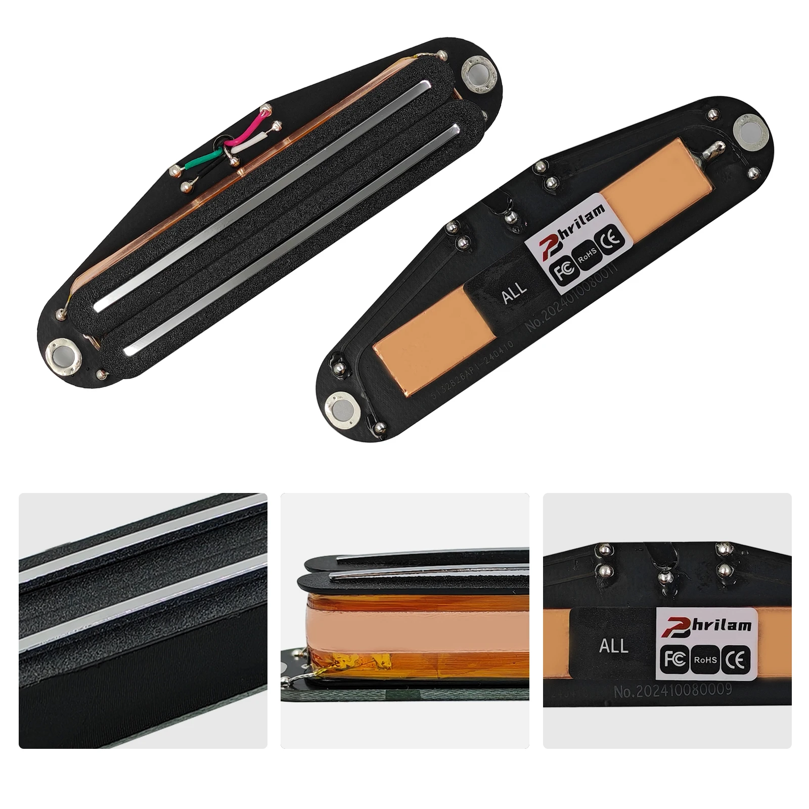 Phrilam Pro ST Dual Single Coil Size Mini Humbucker Pickup Super Distortion für Strat Style E-Gitarre6.1/9.0/13K – Detail 2