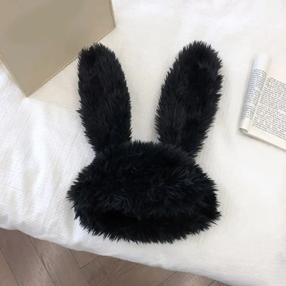 Korea Lovely Big Rabbit Ears Plush Beanie Hat Women Autumn and Winter Warm Protective Ear Novelty Knitted Cold Hat Wigs
