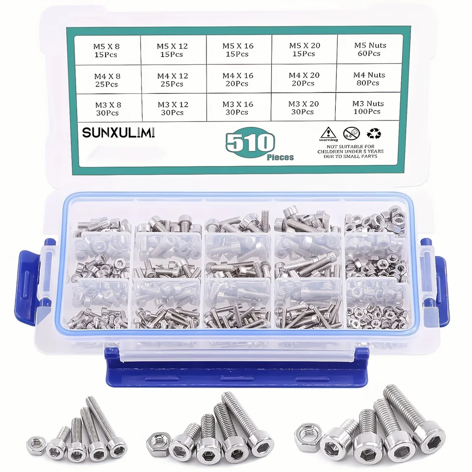 500 Viti Brugola Acciaio Inox M3 M4 M5 - Set Con Dadi, Testa Incassata, Per Elettronica E Meccanica - Foto 10