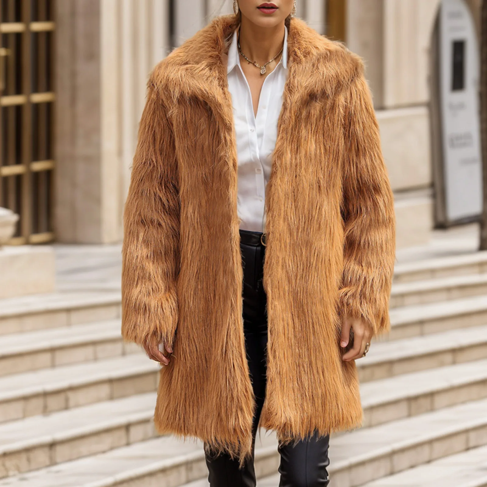 

Women Faux Fur Coat Thick Winter High Quality Shaggy Long Jacket Outerwear Casual Fake Fur Warm Fluffy Overcoat Fox Fur Overcoat