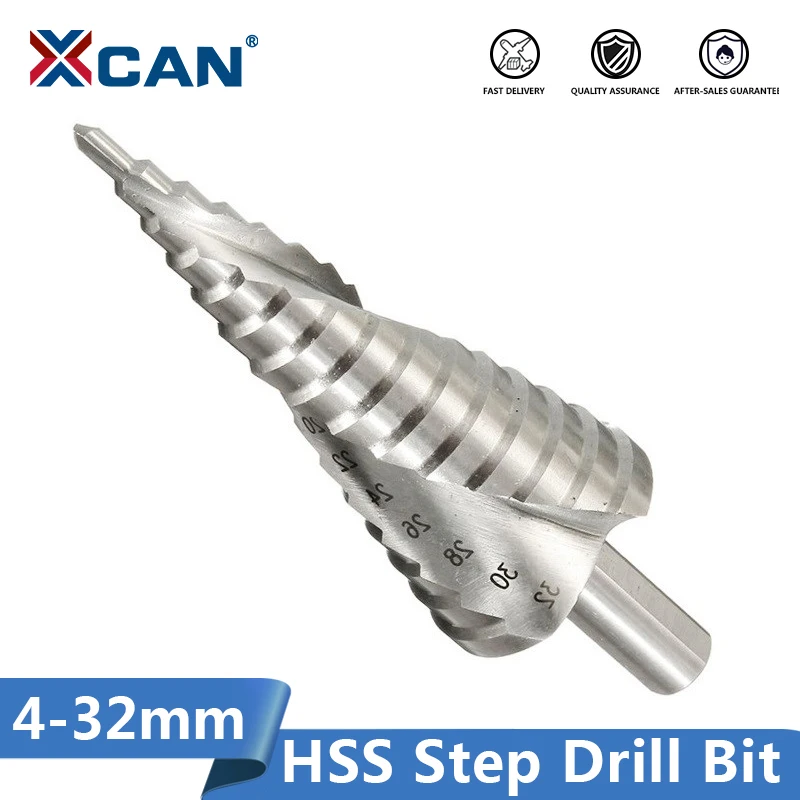 xcan step drill bit 1pc 6 60mm spiral groove hss steel hole cutter for wood metal drilling tools step cone drill Xcan Step Drill Bit 1pc 4-12 4-32mm Pagoda Drill Hexagon Screw Drill Core Drilling Tool HSS Spiral Groove Wood Metal Hole Cutter