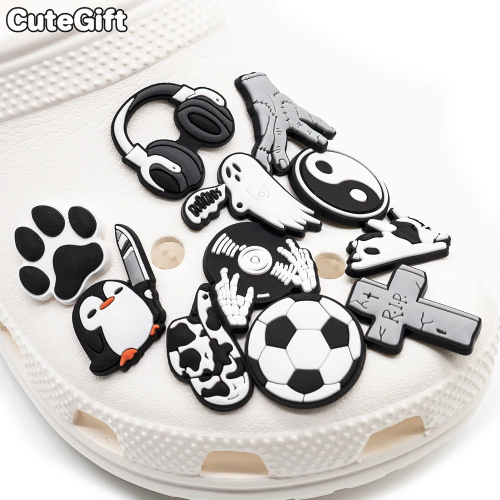 

1pcs Black&White Trends Footballs Shoe Charms,Gun Notes Shoe Decorations Accessories Pins for Men Kids Boys,Clog Buckles Gift