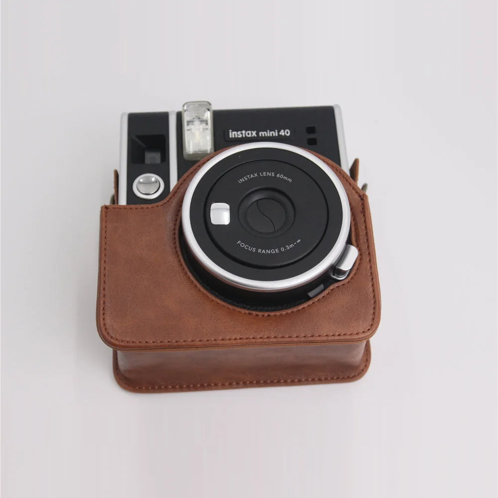 Retro Camera Bag PU Leather Case For Fujifilm Instax Mini 40 Camera Protective Cover With Shoulder Straps