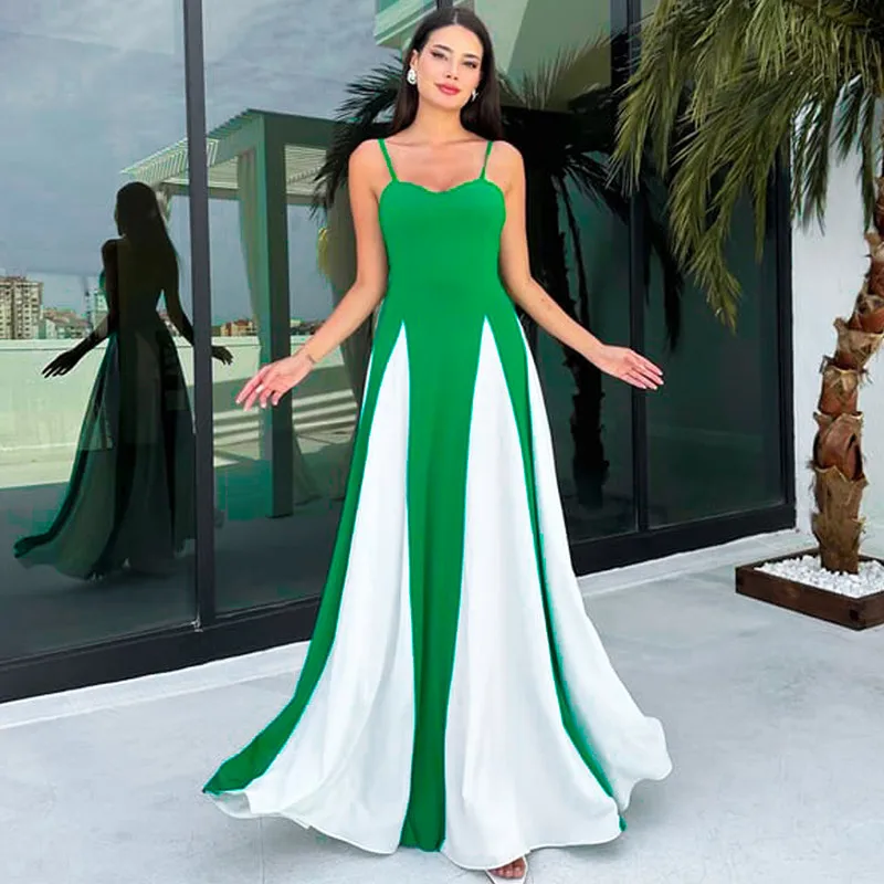 Spaghetti Strap Block Color Elegant Evening Ladies Dress Summer Fall Casual Clothes Y2K Streetwear Wholesale Dress