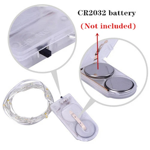 구리 와이어 LED 요정 조명 미니 가랜드, 1m 2m CR2032, 배터리 스트링 조명, 크리스마스 트리, 새해 웨딩 파티 선물 장식 6