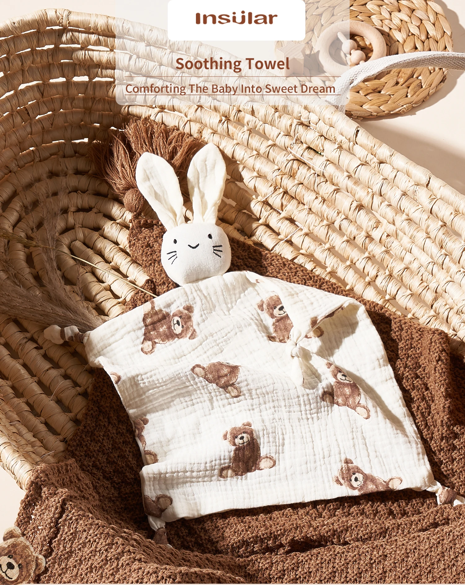 Description Picture 2 of itemINSULAR Baby Bibs Newborn Appease Towel Infant Handkerchief Kids Sleeping Cuddling Facecloth Stuffed Rabbit Double Cotton Muslin