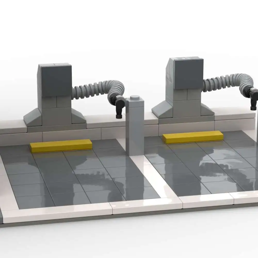 MOC-Bausteinmodell, Parkplatz zum Aufladen von Elektrofahrzeugen, Autowaschgeschäft, Tankstelle, Kombination aus Stadtgebäude in der Garage – Detail 31