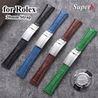 Cowhide Leather Watch Strap for Rolex Water Ghost Submariner GMT DAYTONA Yacht 20mm Business Bracelet Men Folding Buckle