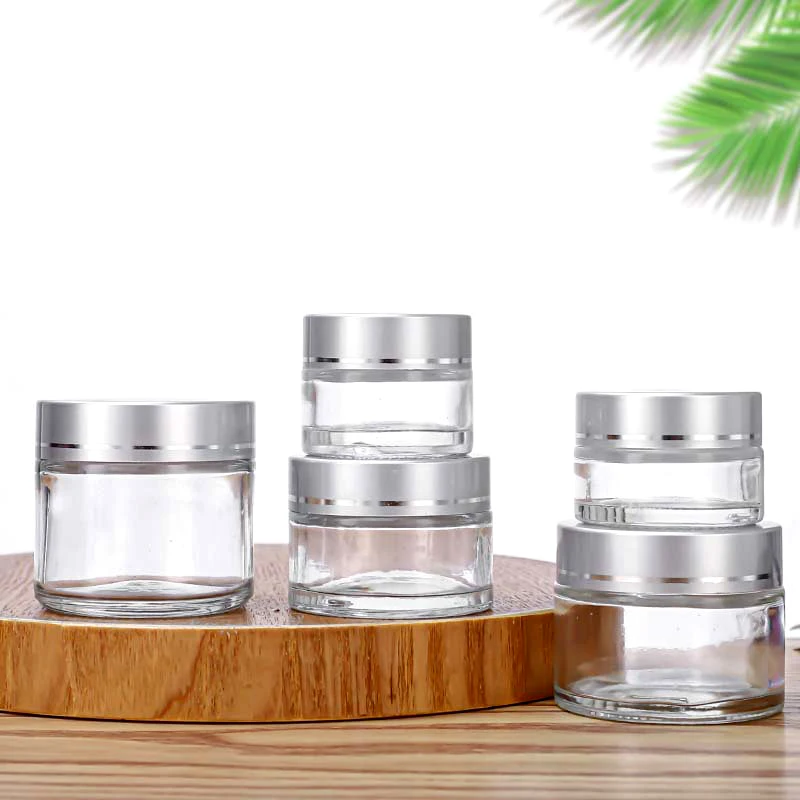 10pcs/lot Glass Cream Jar Bottle 5g 10g 20g 30g 100g Empty Container Cosmetic Jar With Silver Lid Nail Arts Small Clear Can Tin 2